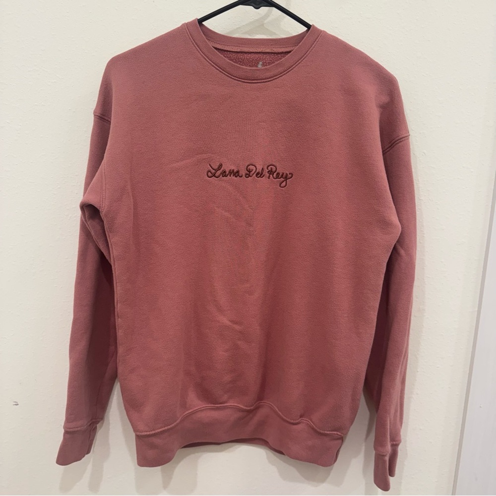 Official Lana Del Rey Embroidered Crewneck – Rosy Pink – Rose Graphic Back